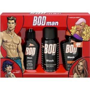 Bod Man Black 3.4 oz Body Spray/ 5 oz Body Wash/ 4 oz Deodorant Gift 