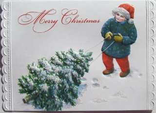 Carol Wilson Christmas Greeting Card Boy Bringing Home The Christmas 
