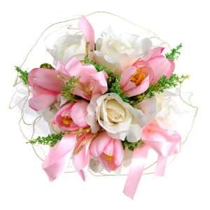  White Rose and Pink Tulip Wedding Bouquet Flower 