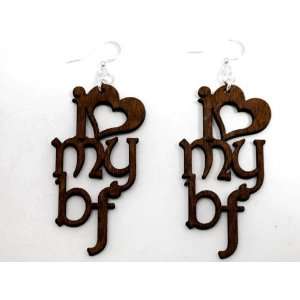  Brown I love My Boyfriend Wooden Earrings GTJ Jewelry