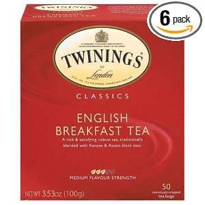 Twinings English Breakfast Tea, Tea Bags, 50 Count Boxes (Pack of 6 