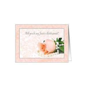 Junior Bridesmaid Request, Peach Rose with Pearls Card 