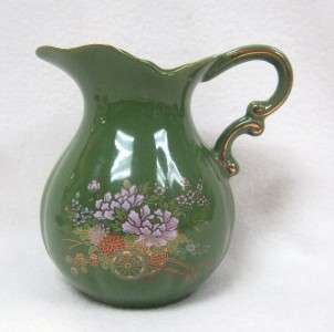 HANDPAINTED GREEN CERAMIC PITCHER  