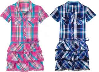 NWT Justice Girls Woven Plaid Madras Belted Lacy Ruffle Dress 6 8 10 