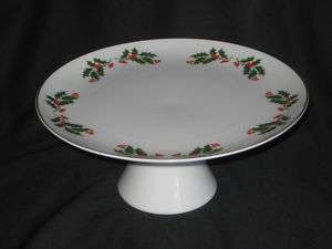 Fine China of Japan Christmas Holly Pedestal Cake Plate  