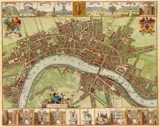 1688 city map London England antique nice cartouche 397  