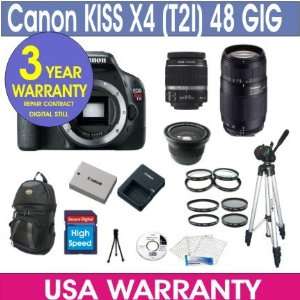  Canon Rebel KISS X4 Digital Camera + 48GB Memory + 7 Lens 