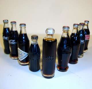   of 9 mixed Vintage Style Miniature Coca Cola Glass Bottles Ships Fast