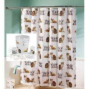  Cat Kitten Shower Curtain Soap Wastebasket 17pc Set