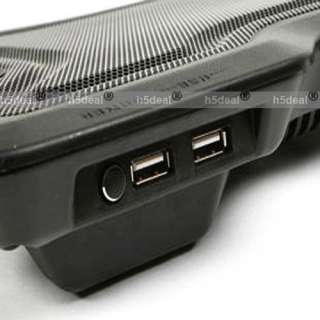 New Black Cooling Cooler Notebook Laptop Fan Pad LED Light 2USB On Off 