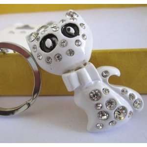   Purse Charm Rhinestone Key Ring Keychain White Kitty 