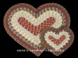 COUNTRY PRIMITIVE BLUE BURGUNDY BRAIDED HEART PLACEMAT  