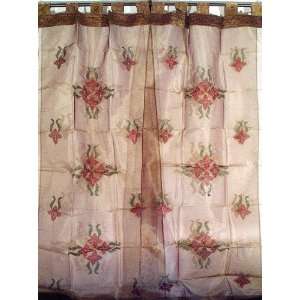  2 Embroidered Brown Window Curtains Indian Panel Drapes 