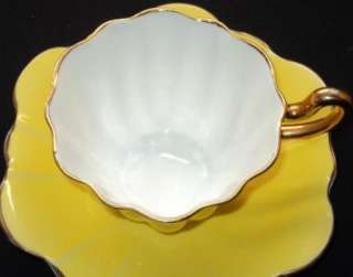 Royal Stuart YELLOW simplyTclub cup and saucer GOLD FLUTED  