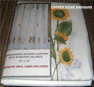 Sunflower FABRIC SHOWER CURTAIN w/Valance & Liner  