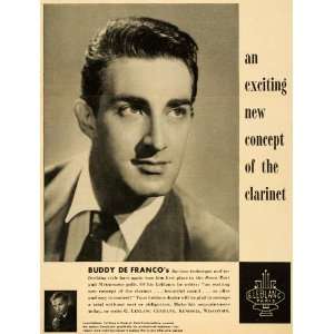  1952 Ad G. Leblanc Clarinets Buddy De Franco Jazz Music 