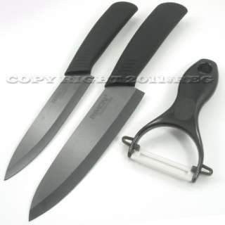   CERAMIC KNIFE SET LOT OF 3 CUTLERY KITCHEN CHEFS BLACK BLADE  