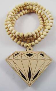Vogue Wooden Fake Diamond Shape Pendant Good Wood Beads Necklace Chain 
