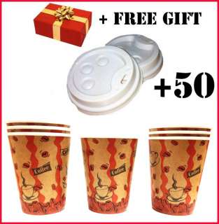 50 Disposable Cafe COFFEE Paper Cups 8oz 250ML+50 LIDS for paper cup 