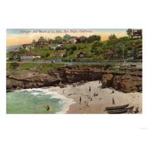 San Diego, California   Cottages and Beach at La Jolla Giclee Poster 