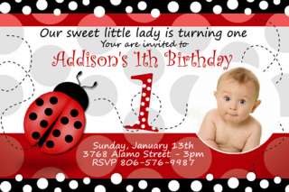 LADY BUG BIRTHDAY PARTY INVITATION 1ST p1 red LADYBUG CUSTOMIZABLE 