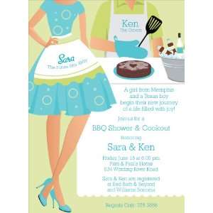  BBQ Shower Couple Turquoise & Lime Invitations