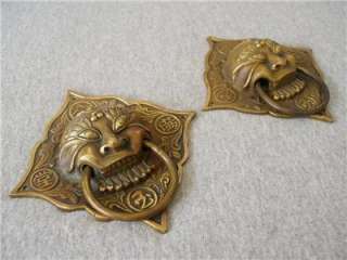 vintage square pair china lion head door knockers  