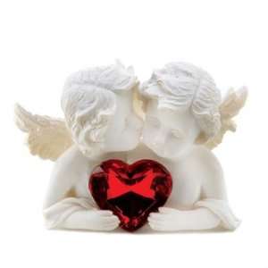   Two In Love Cherub Angel Red Crystal Heart Figurine