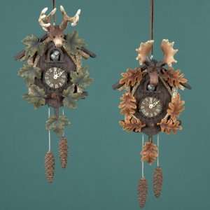   12 Rustic Lodge Moose & Deer Antler Cuckoo Clock Christmas Ornaments