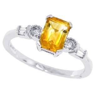  1.19ct Emerald Cut Citrine Ring with Diamonds in 14Kt 