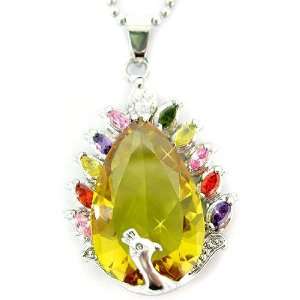   Cut Sterling Silver Simulated Citrine Pendant with 18 Necklace P4147