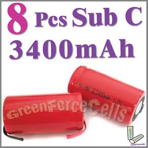 Sub C w/ Tab 3400mAh NiMH Rechargeable Battery Red  