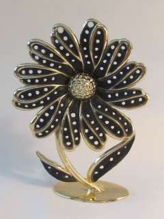 Torino Jewelry earring Holder 5 1/4 h Gold Tone Metal Black Flower 