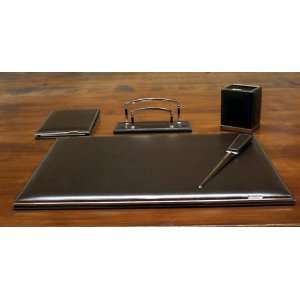   Brown Calfskin Leather Complete Five Pieces Desk Set