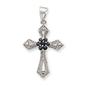    Sterling Silver Black CZ Diamond Accent Cross Pendant Jewelry