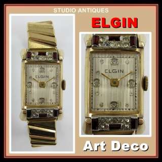 ELGIN Vintage WRIST WATCH 7 Jewel Grade 488 Rhinestones Garnets ART 