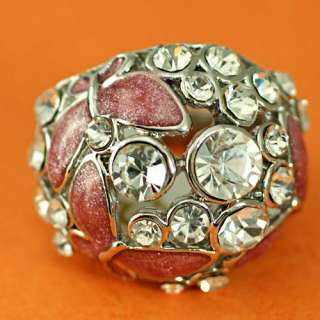   Pink Enamel 18K White GP Wedding Diamante Zircon CZ Butterfly Ring