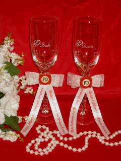 FIREMAN TOASTING GLASSES FIREFIGHTER WEDDING 2 Psc  