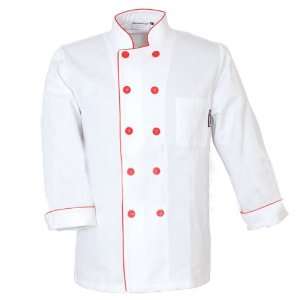  Executive Chef Coat, White, Red Buttons, #EN80814