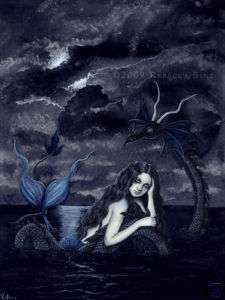 Fantasy Art ACEO PRINT mermaid dragon night gothic wc  