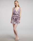 Vera Wang Lavender Asymmetric Neck Chiffon Dress   