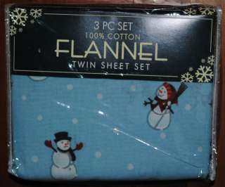 Flannel Twin Sheet Set~Blue~Winter Snowman~Christmas Snowmen~Holiday 