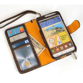 SAMSUNG Galaxy Note Ostrich Leather Brown Color Edge Case Flip Clutch 