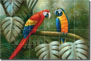 Tropical Macaws Art Birds Wall Floor Glass Tile Mural  