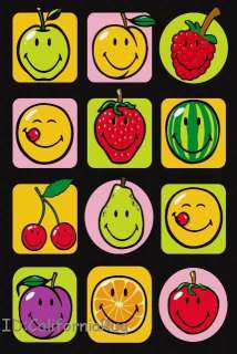 3x5 Rug Happy Face Fruit Kitchen Cherry Apple Pear Fun  