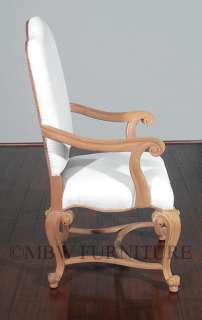 Solid Mahogany Unfinished High Back White Muslin Arm Chair ch004au 