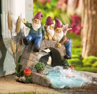 Gnomes On Bridge Gutter Downspout Splashguard Garden Statue  