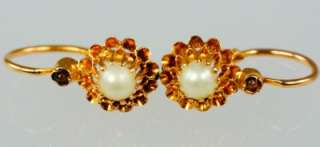   18 ct gold pearl & garnet earrings.Victorian drop earrings.  