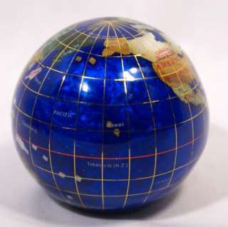 Gem Stone Globe Paperweight Earth Lapis Abalone Mother of Pearl Small 