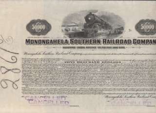 MONONGAHELA SOUTH RAILROAD Co. GOLD BOND PROOF; FINE BN7006  